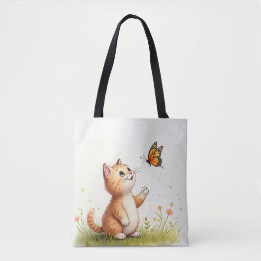 Baby kat en vlinder Canvas tas (Voorkant)