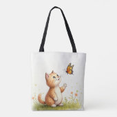 Baby kat en vlinder Canvas tas (Achterkant)