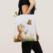 Baby kat en vlinder Canvas tas (Dichtbij)