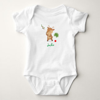 Baby kerstrendiertje met bloemen en Holly Romper