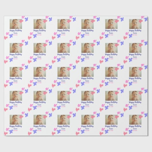 Baby kinder 1e verjaardag Naam toevoegen Datum toe Cadeaupapier (Vlak)