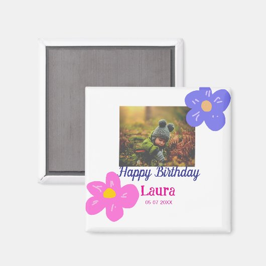 Baby kinder 1e verjaardag Naam toevoegen Datum toe Magneet (Voorkant / Achterkant)