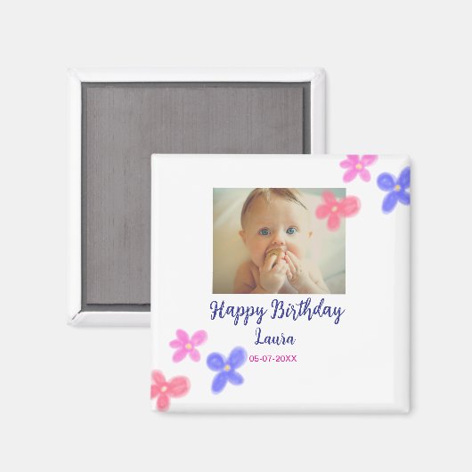 Baby kinder 1e verjaardag Naam toevoegen Datum toe Magneet (Voorkant / Achterkant)