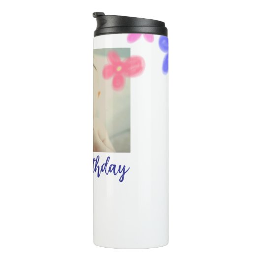 Baby kinder 1e verjaardag Naam toevoegen Datum toe Thermosbeker (Geroteerd rechts)