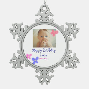 Baby kinder 1e verjaardag Naam toevoegen Datum toe Tin Sneeuwvlok Ornament