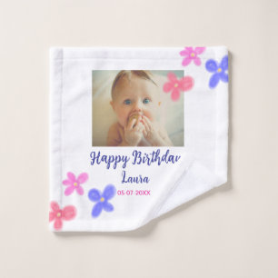 Baby kinder 1e verjaardag Naam toevoegen Datum toe Washandje