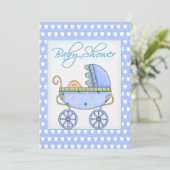 Baby Kinderwagen Jongen Douche Uitnodiging (Staand voorkant)