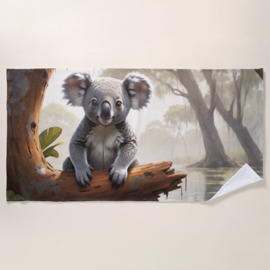 Baby Koala bij een vijver Strandlaken (Voorkant)