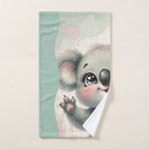 Baby Koala die zwaait – Teal & Crème Split Handdoek