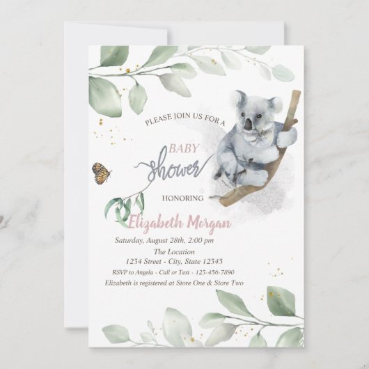 Baby Koala Ours Feuilles Baby shower Invitation (Devant)