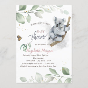 Baby Koala Ours Feuilles Baby shower Invitation