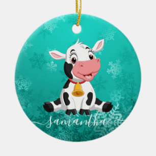 Baby Koe blauw keramisch Ornament
