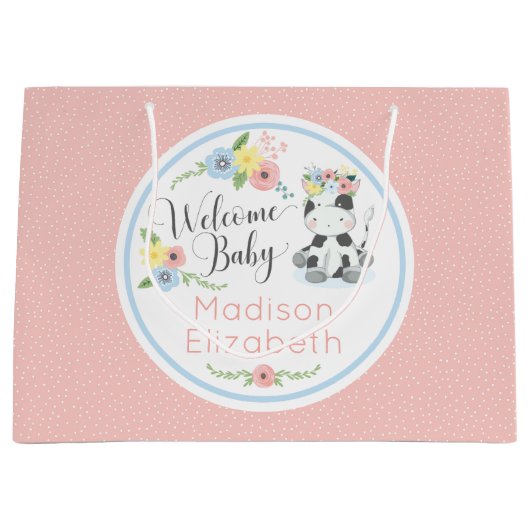 Baby Koe Bloemenkalf Welkom Baby Custom Groot Cadeauzakje (Voorkant)