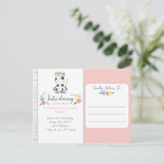 Baby Koe Rustieke Bloemen Baby Geboorte Aankondigi Aankondigingskaart (Staand voorkant)