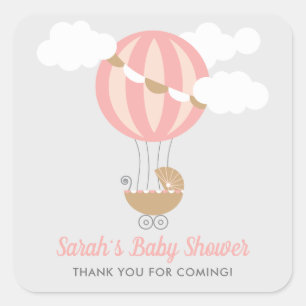 Baby koets ballon meisje Baby shower Vierkante Sticker