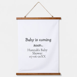 Baby komt snel baby shower naam datum typemachine hangend wandkleed