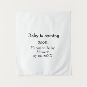 Baby komt snel babyfeest naam datum typemachine wandkleed