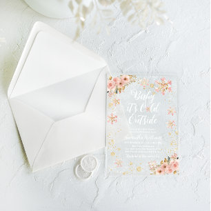 Baby Koud Buiten Roze Winter Meisje Baby shower Acryl Uitnodigingen