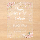 Baby Koud Buiten Roze Winter Meisje Baby shower Acryl Uitnodigingen (Voorkant)