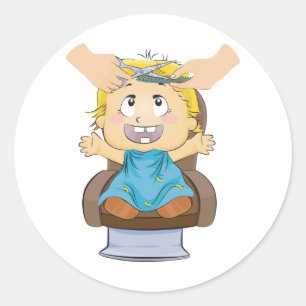 Baby krijgt kapsel Grappige Kinder kapperszaak Ronde Sticker