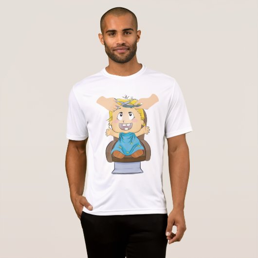 Baby krijgt kapsel Grappige Kinder kapperszaak T-shirt (Voorkant volledig)