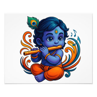 Baby Krishna met fluit – Peace Vibes | Levendig 3D Foto Afdruk
