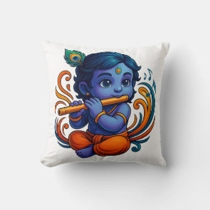 Baby Krishna met fluit – Peace Vibes Levendig 3D Kussen