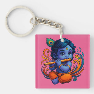 Baby Krishna met fluit – Peace Vibes Levendig 3D Sleutelhanger
