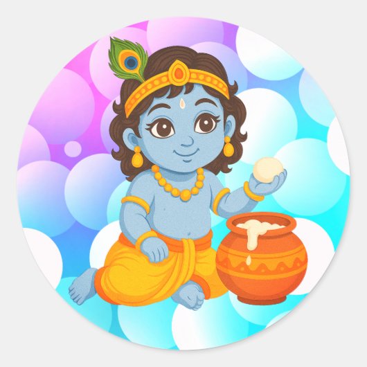Baby Krishna Ronde Sticker (Voorkant)