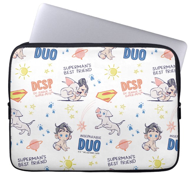 Baby Krypto & Superman Pattern Laptop Sleeve (Voorkant)