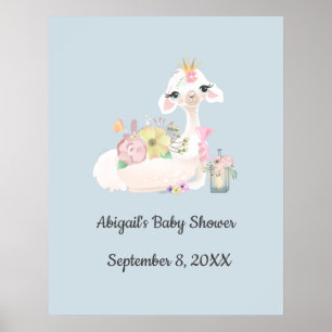 Baby Lama met Bloemen Witte en Blauwe Baby Jongen Poster