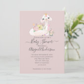 Baby Lama met Witte en Roze Bloemen Schattig Kaart (Staand voorkant)