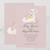 Baby Lama met Witte en Roze Bloemen Schattig Kaart (Voorkant / Achterkant)