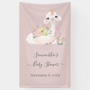 Baby Lama Witte en Roze Bloemen Baby Shower Spandoek
