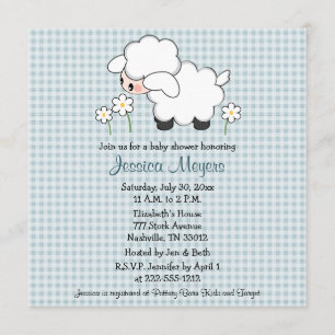 Baby Lamb Baby Douche Uitnodigingen Blue Gingham