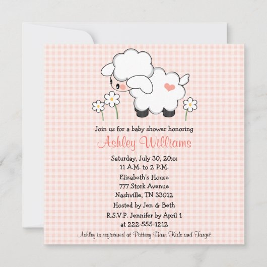 Baby Lamb Baby Shower Invitations En vichy rose (Devant)