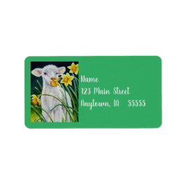 Baby Lamb en lentesaffodils Waterverf kunst Etiket