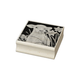 Baby Lamb en lentesaffodils Waterverf kunst Rubberstempel