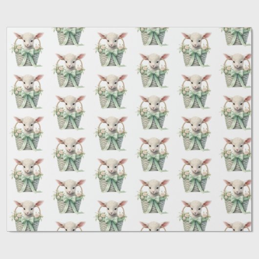 Baby Lamb in Basket Waterverf Baby shower Cadeaupapier (Vlak)
