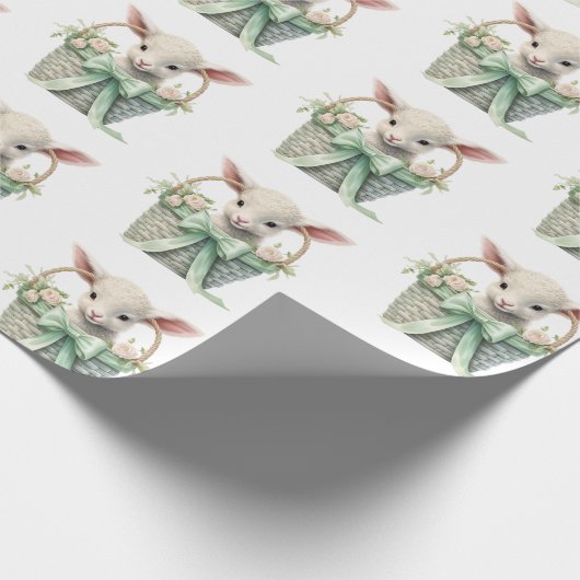 Baby Lamb in Basket Waterverf Baby shower Cadeaupapier (Hoek)