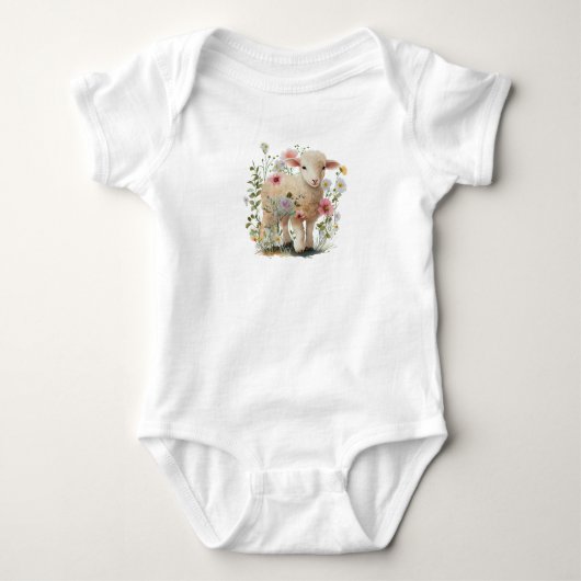 Baby Lamb in bloemenveld Romper (Voorkant)