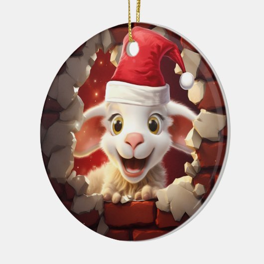 Baby Lamb in Santa Hat - 3D Keramisch Ornament (Links)