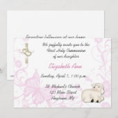 Baby Lamb Pink Religieuze Uitnodiging (Voorkant / Achterkant)