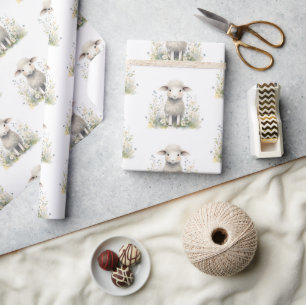 Baby Lamb Sheep Waterverf Baby shower Cadeaupapier