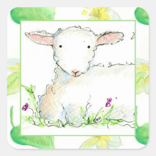 Baby Lamsbloem Boerderij Schaap Geel Bloemen Vierkante Sticker