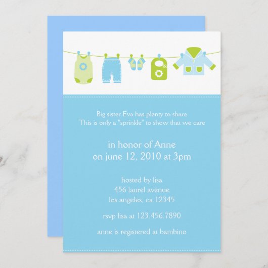 Baby-Laundry 2nd Shower Invitation Card (Devant / Derrière)
