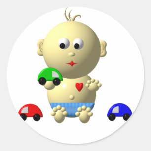 BABY-LICHAAM MET 3 SPEELGOED AUTO'S INSCHAKELEN RONDE STICKER
