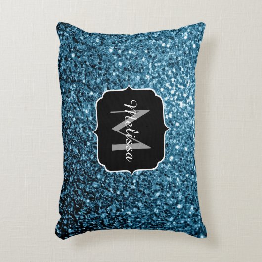 Baby lichtblauwe faux glitter sparter Monogram Accent Kussen (Voorkant(Verticaal))