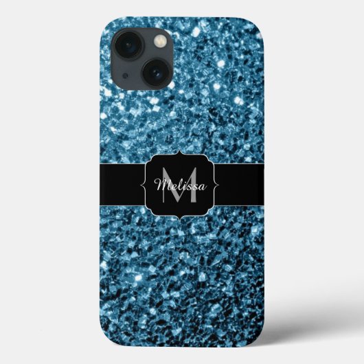 Baby lichtblauwe faux glitter sparter Monogram Case-Mate iPhone Case (Achterkant)