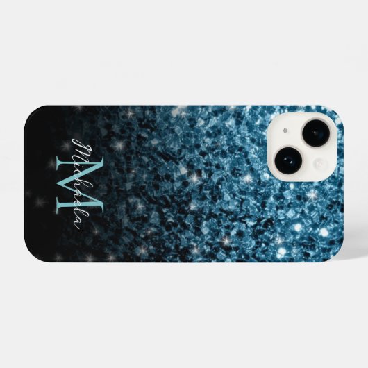 Baby lichtblauwe faux glitter sparter Monogram iPhone Hoesje (Achterkant horizontaal)